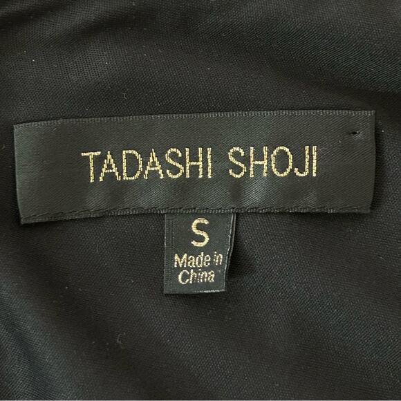 Tadashi Shoji Bandage Mesh Ruched Cocktail Dress Size S Black Asymmetrical Neck - Picture 13 of 16